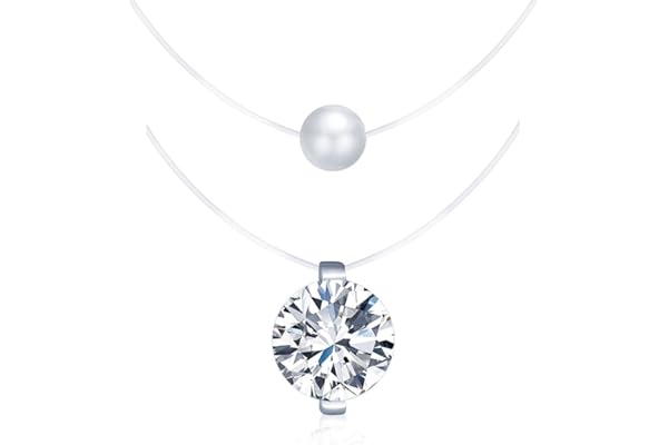 Collier de perles Yumilok - Pendentif - Chaîne en nylon - Argent 925- Zircones - Pour femme et fille - 2 pièces