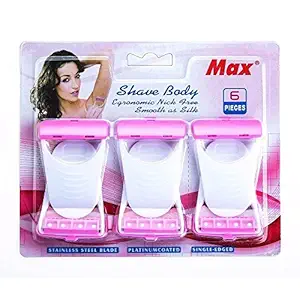 JASH ENTERPRISE MAX Max Body Shaver Razor Disposable and Bikini Razor For Women and Girl (Pink) (Pack Of 6 Blades).