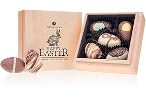 CHOCOLISSIMO Easter Premiere Quadro - 5 huevos de Pascua rellenos de chocolate | Chocolate belga de primera calidad en una caja de madera | Regalo | Huevos de chocolate | Presente para adultos | Mujer | Hombre