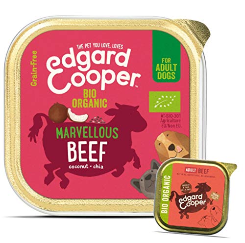 Edgard Cooper Organic Grain-Free Wet Dog Food Trays, Organic Beef 17 x 100g, Natural Dogs Food in Cup for Adult Dogs, Fresh Meat, High Protein, Hypoallergenic, No Added Sugar