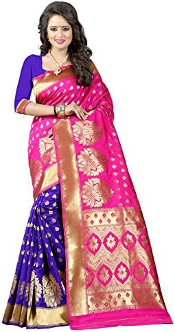 New indian/pakistani Ethnic Designer Multi Color Banarasi Silk Party Wedding Saree (Pink &amp; Blue)