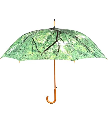 Parapluie Long Automatique Femme Falconetti – Vert Sapin, Toile Polyester 102cm, Manche Bois Courbé, Ouverture Une Main