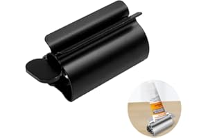 NestNook Wyciskarka do pasty do zębów – wyciskarka do tubek ze stali nierdzewnej, metalowa prasa do tubek, siedzisko do pasty do zębów, uchwyt i stojak (czarna, 1 sztuka)