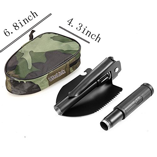 UVISTAR Mini Schaufel Leicht Set, Klappspaten Kompass Hacke Säge mit Tasche, Mutifunktion Rostfrei, Praktisches Mutitool für Outdoor Camping Garten Schwarz ( Klein ) - 6