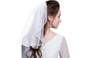 AMERSON Brautschleier, Schleier kurz Strass Schleier Elegante Braut Tüll mit Kamm Hochzeitsschleier Hochzeit Kurzer Schleier für JGA Junggesellinnenabschied Hochzeit Zubehör Schleier