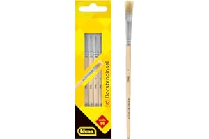 Idena 90099 - Pennelli in setola, misura 14, con manico in legno non verniciato, set di 12, pennelli per pittura per bambini, artisti per hobby