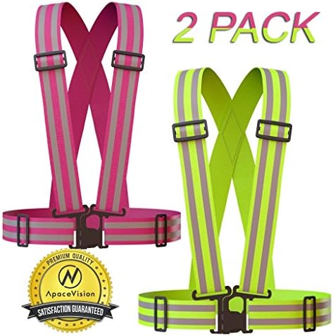 Reflective Vest (2 Pack) | Lightweight, Adjustable & Elastic | Safety & High Visibility for Running, Jogging, Walking, Cycling | Fits over Outdoor Clothing - Motorcycle Jacket/Running Gear/Shirt