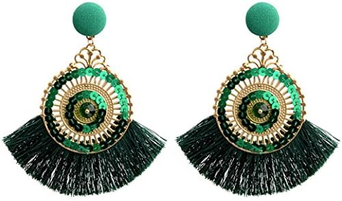 Ladies Temperament Gemstone Flowers Bohemian tassel Earrings Openwork Style Stud Earrings Fashion Jewelry by Quistal (Green)