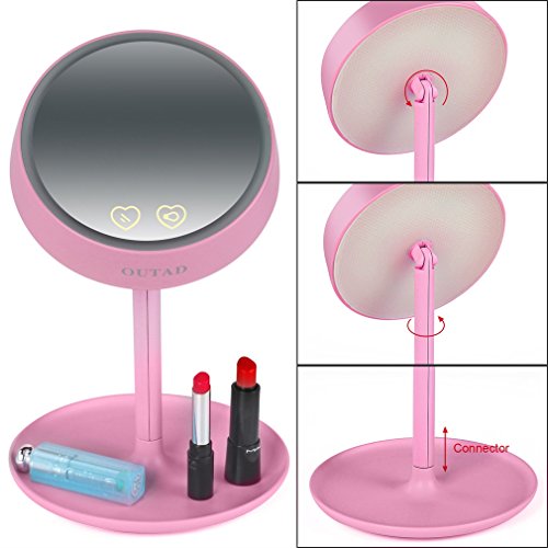 GraceU LED Kosmetikspiegel,Rosa intelligente Schalter Helligkeit wiederaufladbare 3-in-1 LED beleuchtete Make-up/Kosmetik Eitelkeit Spiegel Tisch Lampen H-DL-02 - 5