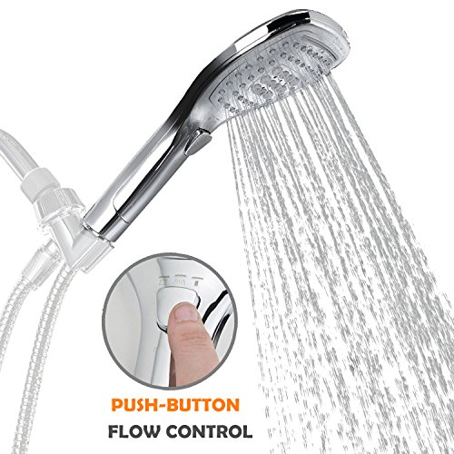 DSIKER® wasserspar Duschkopf, 3 verschiedenen Strahlfunktionen,Push-Control-Flow Control-Taste für einfache Einhandbedienung (Oval-Platz) Wellnessbrause, Brausekopf, Brause, showerhead,Rainshower Regendusche Duschbrause Handbrause,3 Strahlarten,chrom - 2