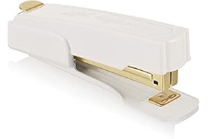 Swingline Agrafeuse vintage, capacité de 20 feuilles, sans bourrage, compacte, extracteur d'agrafes intégré, métal, blanc et or (S7042301AZ)