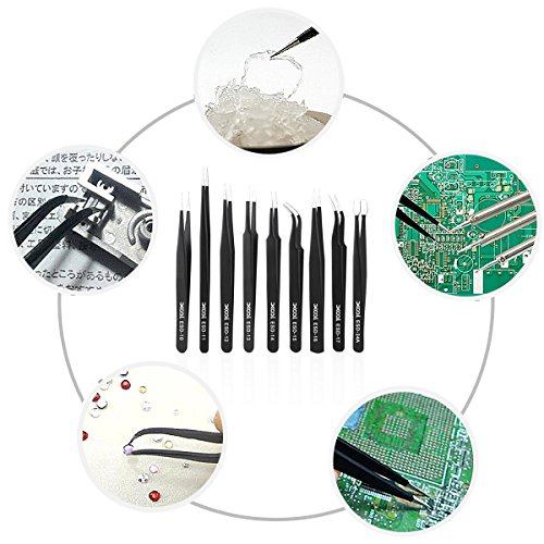 9 PCS ESD Pinzette Werkzeug-Set, Präzision antistatisch antimagnetisch Pinzette, für Elektronik, Schmuck, Uhren, Medical, Labor etc. - 3