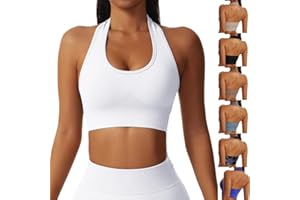 BFACCIA Sports Bra for Women Seamless Padded Activewear Bras Halter Neck Bralette Mid Impact Support Sleep Bra Without Underwire Camisole Bras for Fitness Gym Yoga Running