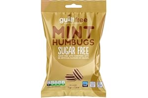 GUILT FREE Guiltfree Sugar Free Mint Humbugs Sweets Retro Classic Sweet Hard Boiled Hard Sweets | for Diabetic Gift Hamper Basket Available - Perfect for Gifting | 1 x 75g Resealable Pack
