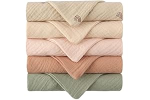 Aloonii 5 Pack Luxury Muslin Squares | Cute Small Baby Burp Cloths (Peach)