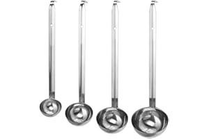 Nizirioo Mestolo in Acciaio Inox, Set di 4 Mestoli con Supporto, Manici Lunga, 1/2/3/4 Oz, Per Cucina Casalinga e Ristorante