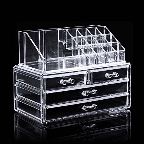 Homdox Acryl Kosmetikorganiser Transparent Kosmetik Aufbewahrung Makeup Organizer mit Schubladen (3 Schichten mit 4 Schubladen) - 2