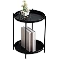 New Mark Impex Side Table, 2-Tier Round Tray Table, Steel, Night Table, Easy Assembly, Cafe Table, (Black, Metal)