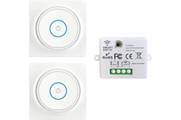 Tedeligo Interrupteur Sans Fil, Interrupteur Auto-générateur Mobile 433Mhz 220V Relais Mini récepteur Rf émetteur Radio Télécommande 100M Contrôle De Portée Pour La Lumière(2Interrupteurs 1Récepteur)