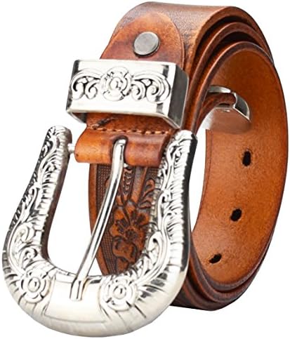 QISHI YUHUA PD Mens Carved Belt Light Tan Luxury Quality Leather Belt