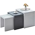 JaHECOME Nest of Tables Set of 3 Nesting Tables High Gloss Coffee Tables Stackable Design MDF Wood End Side Tables for Living Room Office or Lounge (Grey and White)