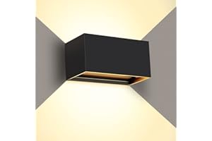 Kingwen 20W Aplique Pared Exterior 3000K Luz Exterior Pared LED Rectangular Lampara Exterior Pared Negro Aplique Pared Interior Ángulo de haz Regulable Lampara de Pared Exterior IP65.