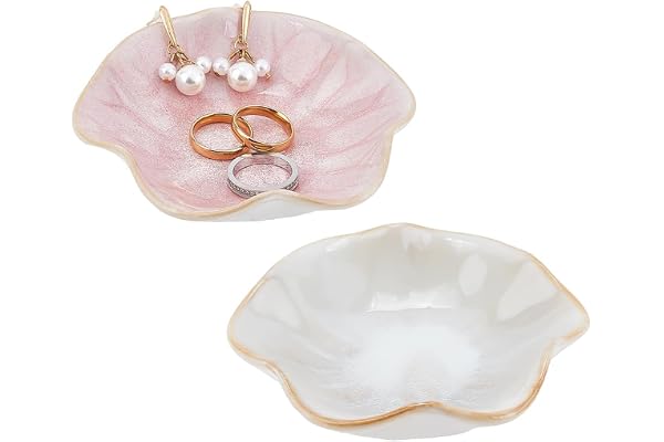 PH PandaHall 2 stilar blomma smyckesfat, ringhållare nyckelskål för hallar badrum prydnadssak keramisk bricka Derorerande armband organiserare för heminredning bröllopspresent smyckesförvaring, 9,9 x