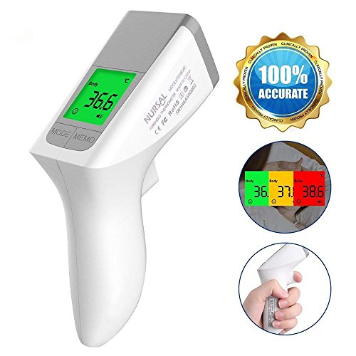 NURSAL Termometro Neonato, Termometro Frontale Infrarossi a corpo superficie Doppia modalità con lettura istantanea, display LCD retroilluminato, allarme colore febbre, 50 ricordi per neonato