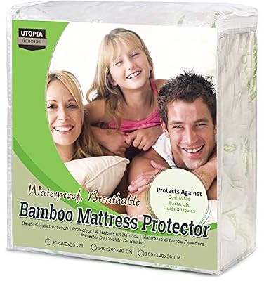 Utopia Bedding Protège-Matelas en Bambou imperméable - Protège-Matelas ajusté hypoallergénique (160 cm x 200 cm x 30 cm)