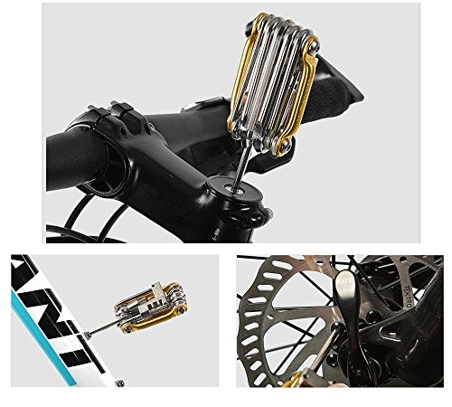 LARS360 Fahrrad Multitool 11 in 1 Multifunktionswerkzeug mit Inbusschlüssel und Steckschlüsseln klappbar Tools Kit Blau/Gold - 6
