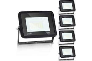 ‎YAKIMZ Yakimz 5er LED Strahler Außen, 20W 1700LM Superhell Außenbeleuchtung Fluter 3000K Tageslichtweiß Scheinwerfer, IP66, Abstrahlwinkel 120° Flutlichtstrahler für Hof, Garage, Garten Deko, Warmweiß