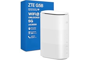 ZTE G5B AX3000 WiFi 6 5G Router with SIM Slot, Unlocked Whole Home Wireless Router, Premium Low-Power Design, Easy Setup & Management, Parental Controls, UK Plug & Warranty