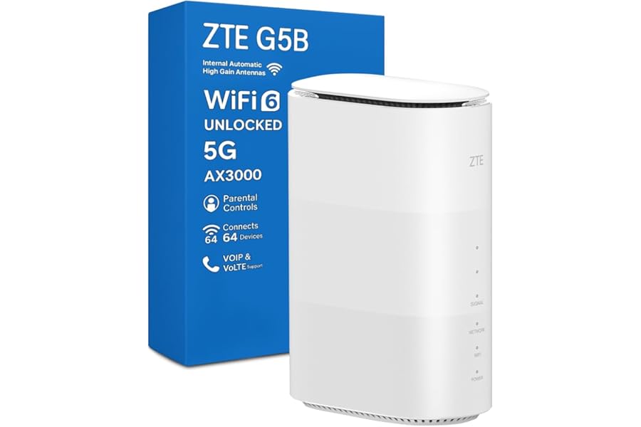ZTE G5B - Unlocked wireless 5G AX3000 WiFi6 Whole Home Router, Premium Design with low-power consumption, no configuraiton req, parental controls, easy management- UK plug & warranty