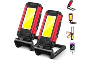 BLAKAPOO LED Rechargeable Work Light, Portable Magnetic Torch, 7 Lighting Modes, 1000 Lumen Inspection Lamp with 360° Rotating Stand and 240° Folding Hook for Maintenance Work, Night Walking, Camping, 2 Pack