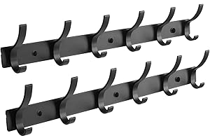 Optish 2 Stück Kleiderhaken Wand, Hakenleiste Garderobe mit 12 Haken, Garderobenleiste Wandgarderobe für Schlafzimmer Bad Küche, Garderobenhaken für Mänteln, Jacken, Hüten und Handtüchern (Schwarz)
