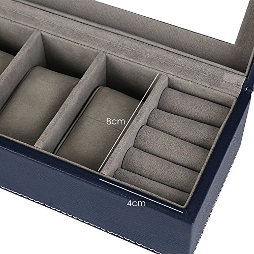 amzdeal Neueste Uhrenkasten Schmuckkasten für 6 Uhren und Ring Ohrringe mit Glasfenster - 3