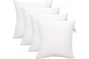 MH Traders Soft Support 4 Pack Cushion Inserts 40cm x 40cm (16 x 16 inch) Microfiber Fabric & Hollowfiber Filling Cushion Pads Hypoallergenic, White Cushion, Small Pillows