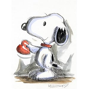 Original Feder und Aquarell auf Aquarellkarton: Peanuts Snoopy Heart/ 24x32 cm