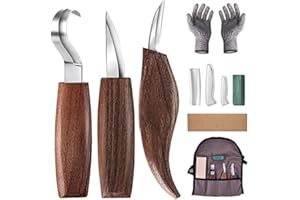JANE CHOI Set 6 in 1 di attrezzi per intaglio del legno, uncino, coltelli, affilatrice, guanti resistenti
