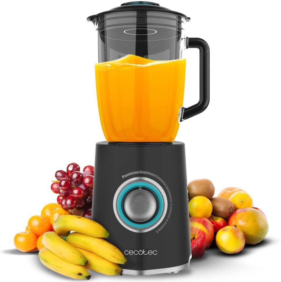 Cecotec Batidora de Vaso Power Black Titanium 2000MAX Mix Go. 2000W Potencia Máxima, Acacados en Acero Inoxidable, Cuchilla con Recubrimiento de Titanio Negro, Capacidad 1,5L