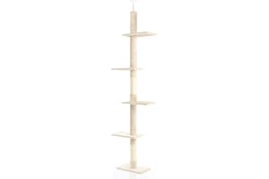 Fudajo Albero tiragraffi a soffitto beige 230-276cm Altezza regolabile con 4 livelli e sisal Gatti
