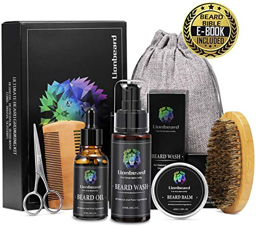 Kit Barba Cuidado para Hombre Crecimiento, Aseo y Recorte - Champú Barba, Aceite Barba, Cera Bálsamo Barba, Cepillo Barba, Peine Barba, Tijeras Barba, Mejor Regalo Perfecto Originales para Hombre