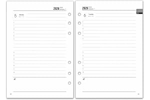 YHH Wkład do kalendarza dziennego 2026 A5, 6 otworów - Kalendarz dzienny 2026, jedna strona na dzień z zakładkami miesięcznymi, notatki kontaktowe, planer na co dzień 8-20h, Jan 26 do grudnia 26
