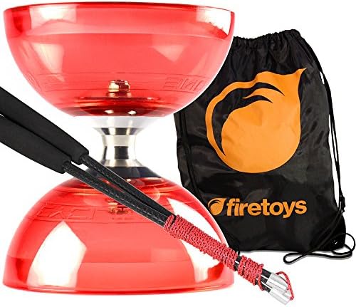 Red Cyclone Quartz 2 Diabolo & Carbon Fibre Diablo Sticks Set with Firetoys® Bag