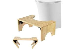 Ortviai Taburete de inodoro multifuncional, plegable y de madera de bambú para aliviar los intestinos, estreñimiento y hinchazón