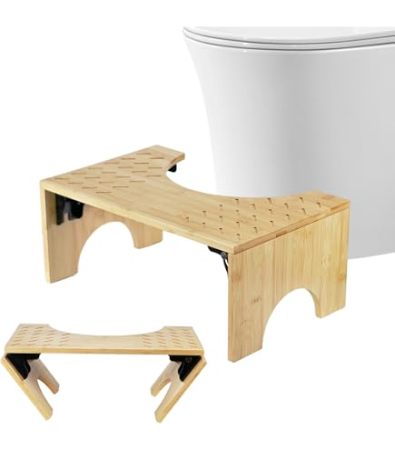 Tabouret De Toilette En Bambou Ergonomique - Design En C 35°, Antidérapant, Favorise Une Position Naturelle