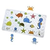 Antes de comprar la alfombrilla de baño antideslizante para bebés: compruebe la superficie de la bañera. SOLO PARA SUPERFICIES SUAVES. No para superficies texturadas o de azulejos, de lo contrario, las ventosas no se unirán a superficies irregulares.