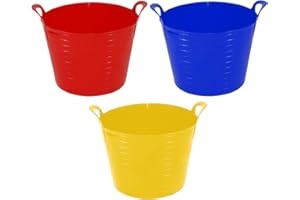 M1SS Set of 3-42L Litre Flexi Red, Blue, Yellow - Robust Versatile Multipurpose Large Flexi Tub Garden Home Flexible Plastic Storage Container Bucket Trug Horse Feeder Flex Tub- MADE IN UK