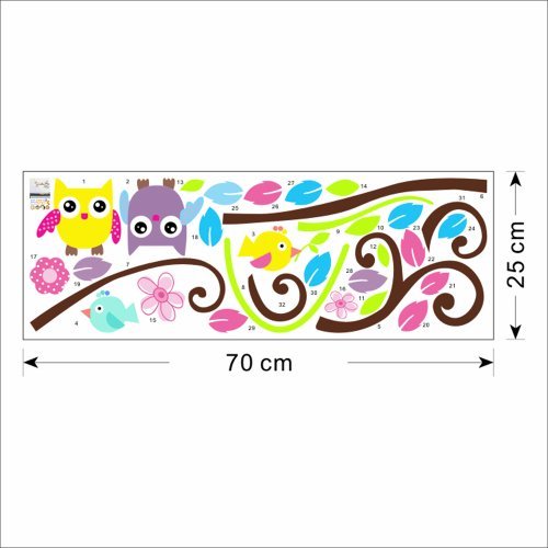 Farbig Wandtattoo Kinderzimmer Tür Festern Dekor bunt Eulen Baum entfernbar Wandstickers. QT35 - 6