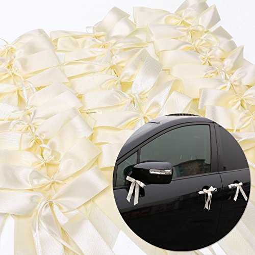 Miya@ 50 hochwertige beige Antenneschleifen aus Satin, Auto Schleifen, Hochzeit Deko, Autoschmuck - 3